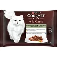 3 + 1 på köpet! 4 x Gourmet A la Carte – Köksmästarens finesser (anka, fjäderfä, sardiner, öring) (4 förpackningar à 4 x 85 g) Bästa pris