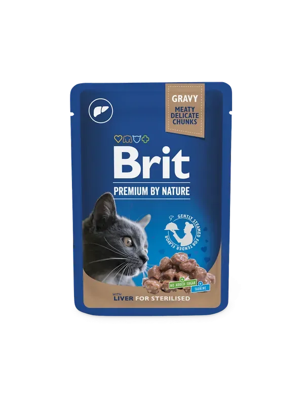 Bästa pris Brit Premium by Nature Bitar i Sås med Lever för Kastrerade Katter 100 g