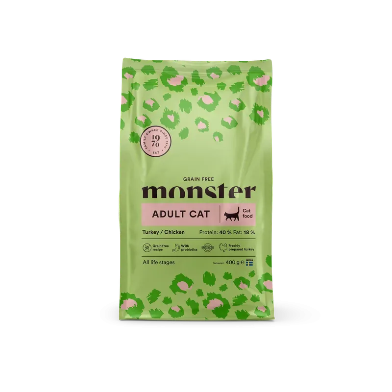 Bästa pris Monster Cat Grain Free Adult kalkon-kyckling 400 g för vuxna katter