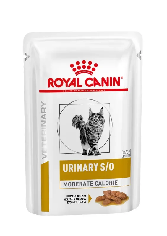 Bästa pris Royal Canin Veterinary Diets Urinary S/O Moderate Calorie Morsels in Gravy Pouch Våtfoder för katt 85 g PROVFÖRPACKNING