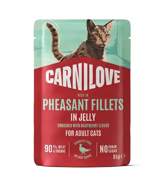 Begränsad tid Adult Pouch Jelly med Fasan och Hallonblad Våtfoder för Katt – 24 st x 85 g