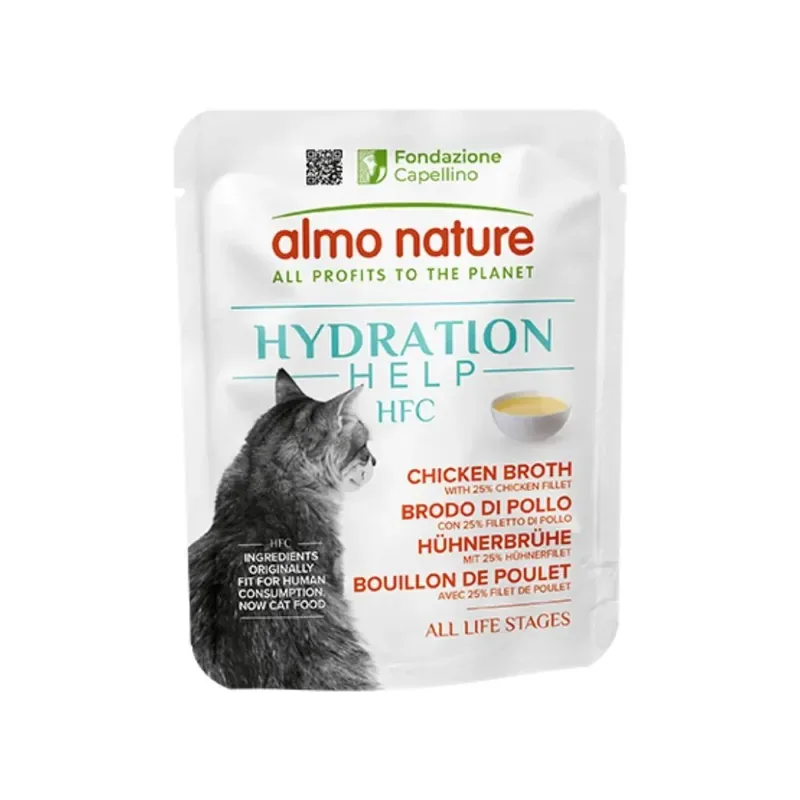 Begränsat antal Almo Nature HFC Hydration Help Kycklingbuljong med kycklingfilé 50 g för katter