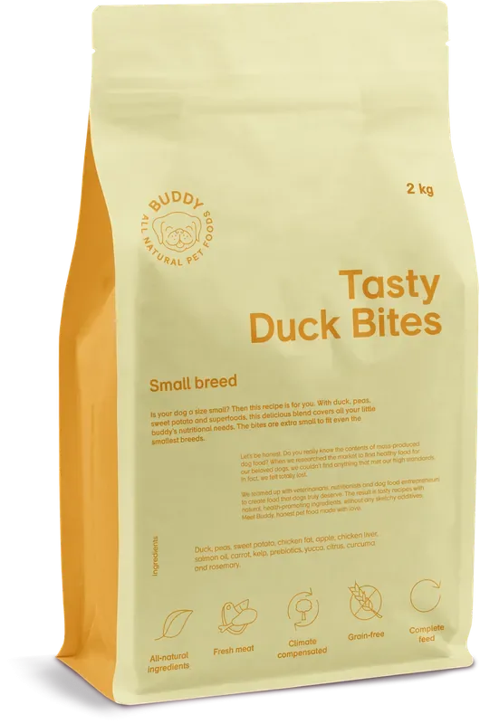 Begränsat antal Tasty Duck Bites Torrfoder för Hund – 2 kg