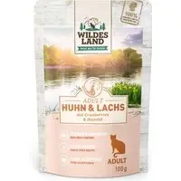 Begränsat antal Wildes Land Cat 12 x 100 g – Kyckling & lax med tistelolja