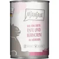 Begränsat erbjudande Ekonomipack MjAMjAM Duo 24 x 400 g – Mör anka & kyckling med morötter