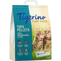 Beställ idag Tigerino Plant-Based Tofu Sensitiv kattströ – doftfri – Ekonomipack 3 x 11 liter (13,8 kg)
