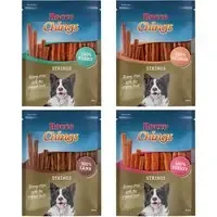 Billigare Ekonomipack Rocco Chings Strings – Mix 1 x Kalkon, 1 x Lamm, 1 x Kanin, 1x Lax