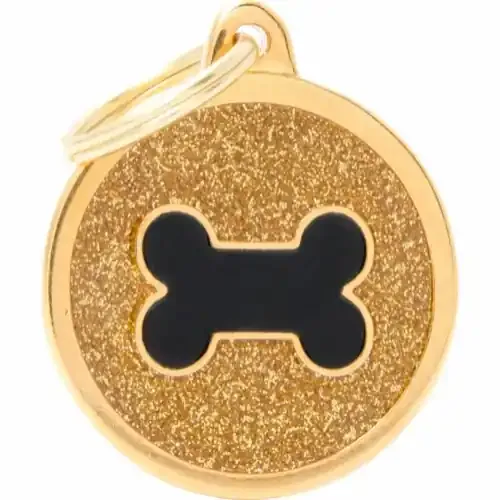 Billigare MyFamily ID-bricka shine, cirkel stor med svart ben, guld