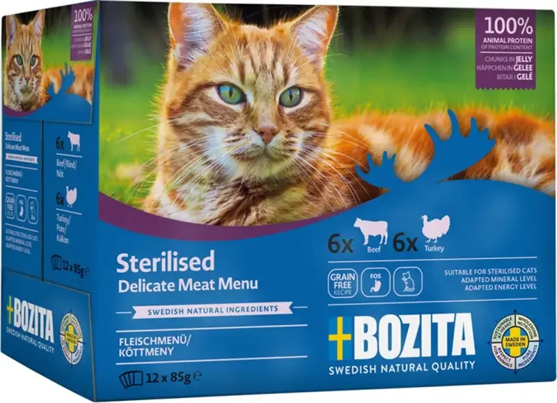 BOZITA STERILISED MULTIBOX KÖTTMENY I GELÉ 12x85g