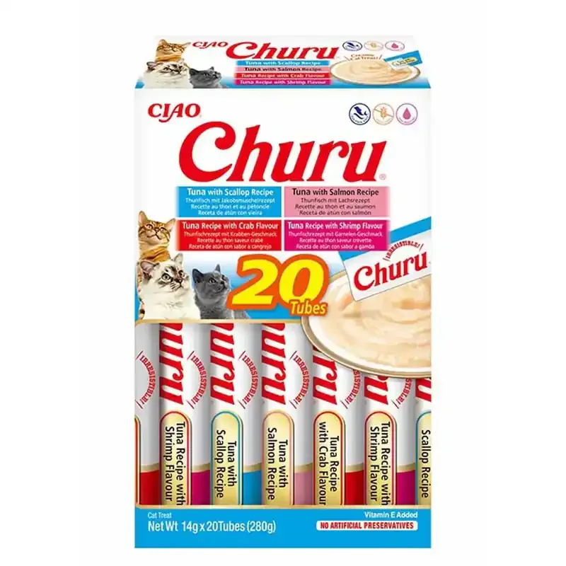 Churu Seafood Blue Puree Treat Variety för katt 20 x 14 g Populär