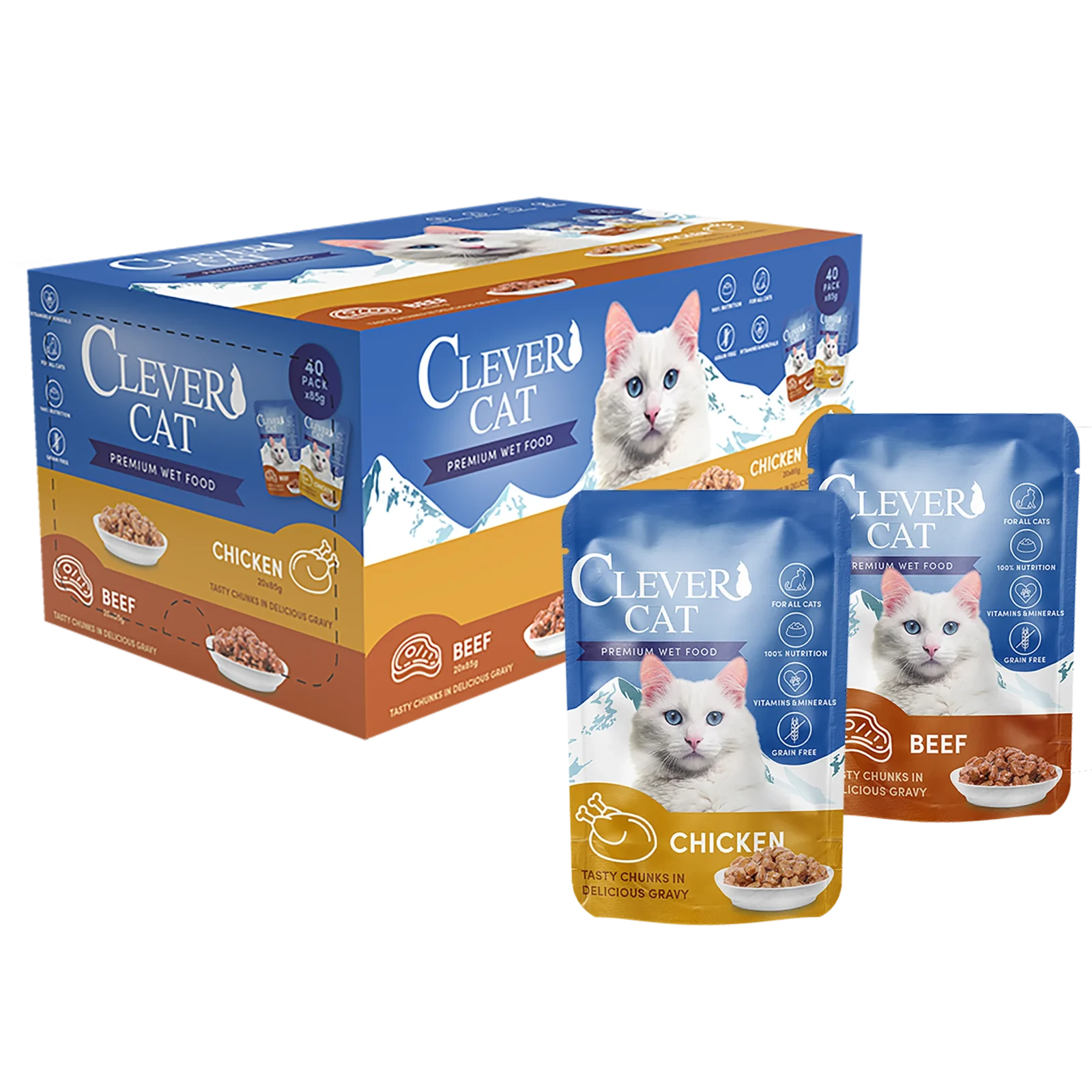 Clever Cat Våtfoder Kyckling & Nötkött 40×85 g