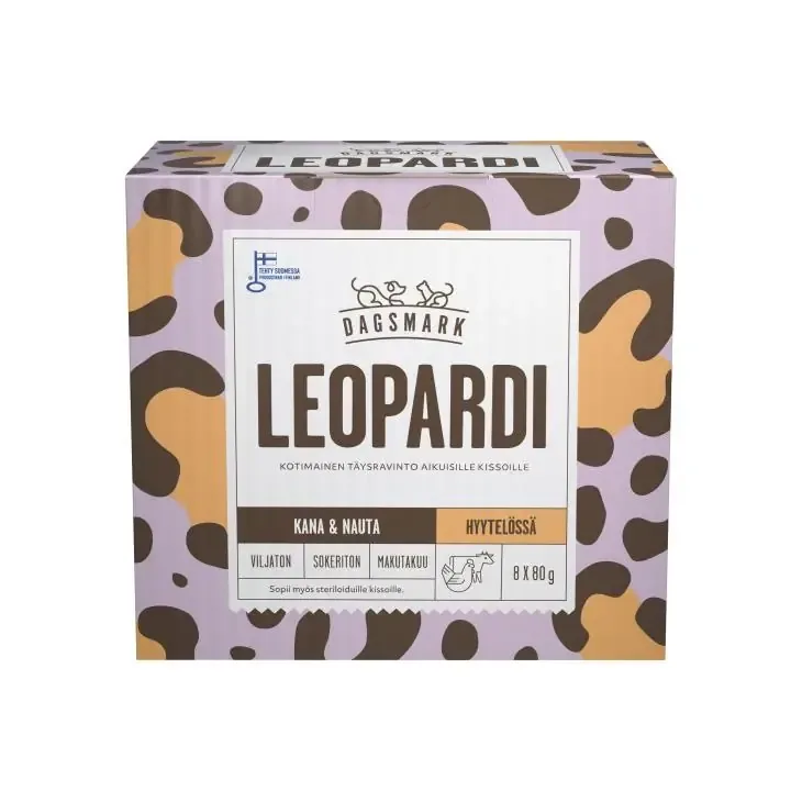 Dagsmark Leopardi kyckling och nötkött i gelé för katter 8 x 80 g Handla nu