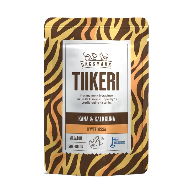 Dagsmark Tiikeri våtfoder med kyckling och kalkon i gelé för katter 22 x 80 g Erbjudandepris