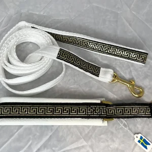 Definity vitt skinnhalsband brodyr Golden greek key1 & matchande koppel i mjuk textil