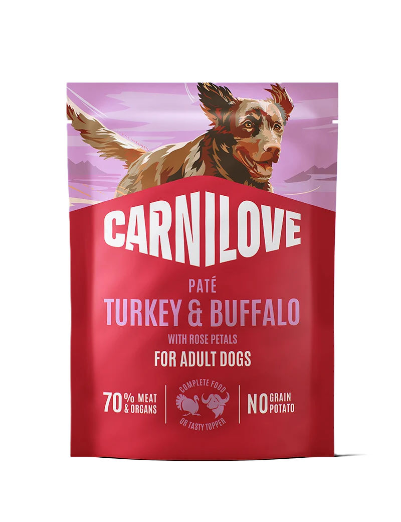 Dog Pouch Pat茅 Turkey & Buffalo with Rose Petals