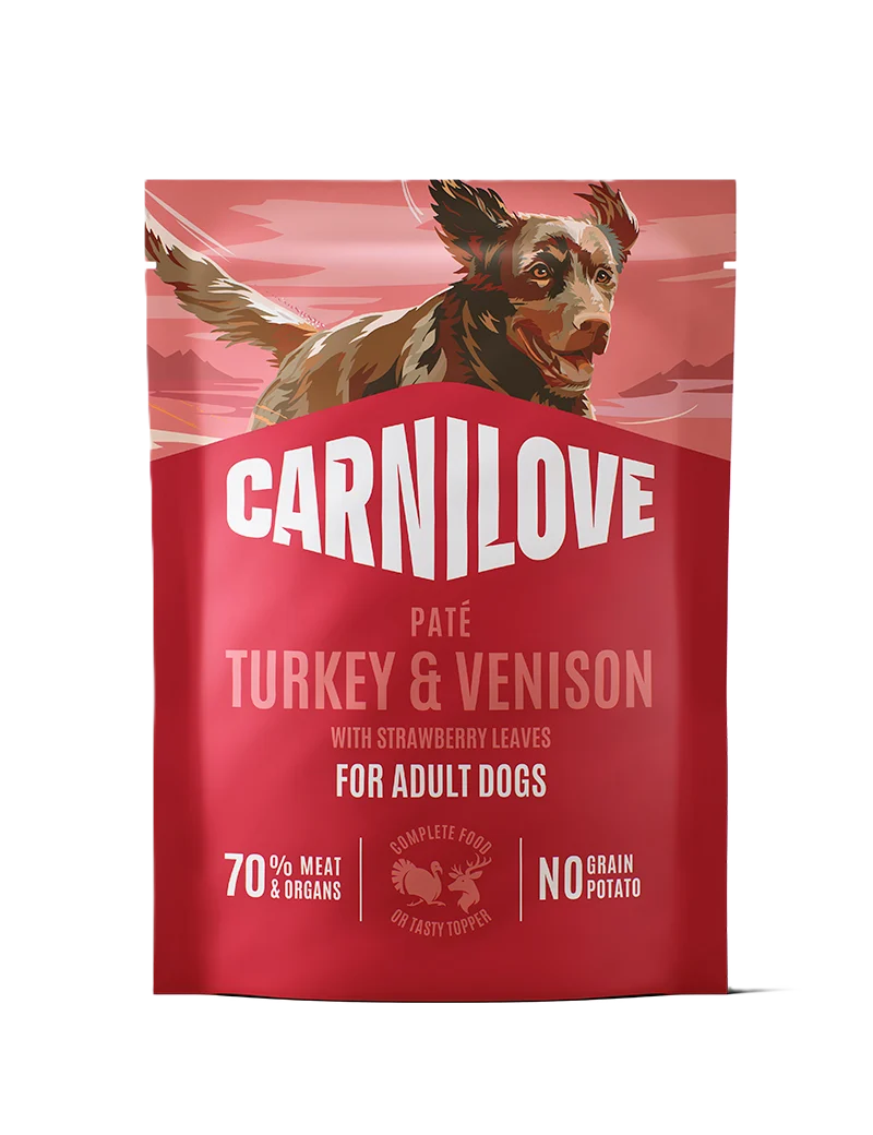 Dog Pouch Pat茅 Turkey & Venison with Stawberry Leaves