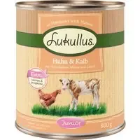 Ekonomipack Lukullus Junior 24 x 800 g – Blandpack Kalkonhjärta & lamm, Kyckling & kalv Handla nu