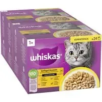 Ekonomipack Whiskas 1+ Adult portionspåse 48 x 85 g – Fjäderfäurval i sås Endast denna vecka