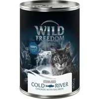 Ekonomipack Wild Freedom Adult Sterilised 24 x 400 g – spannmålsfritt – Sterilised Cold River – lax & kyckling Populärt val