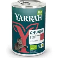 Ekonomipack Yarrah Chunks ekologiskt 24 x 405 g – Ekologisk kyckling + ekologisk kyckling & ekologiskt nötkött I lager