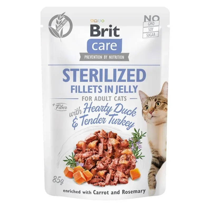 Expressleverans Brit Care Cat Adult Sterilized Anka & Kalkon i Gelé 85 g