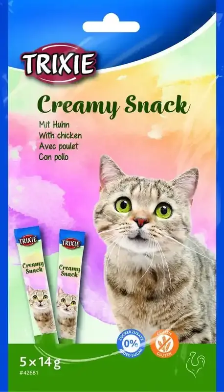 Expressleverans Creamy Snacks till katt med kyckling – 5 x 14 g