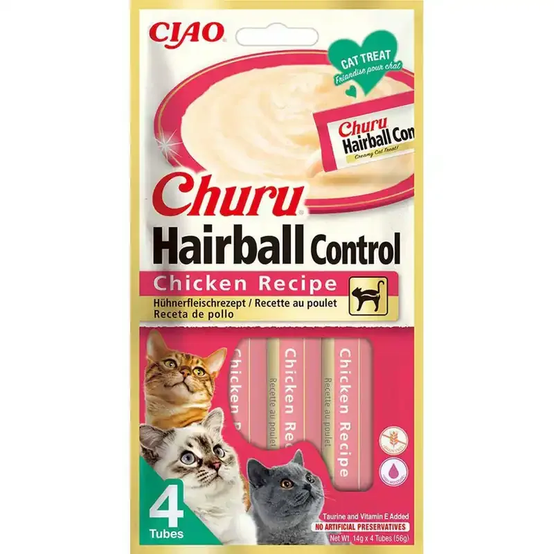 Extra rabatt Churu Hairball Control Chicken Kattgodis 4 x 14 g