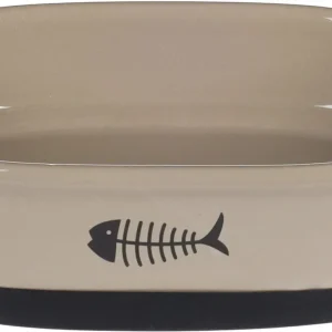 Feeding And Drinking Bowl Cat Auri Ceramic Taupe Oval Antisl