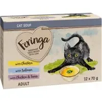 Feringa Cat Soup 12 x 70 g – Mixpack (Kyckling, Lax, Kyckling & tonfisk) Billigare