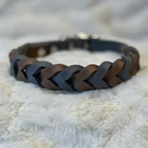 Flätat läderhalsband