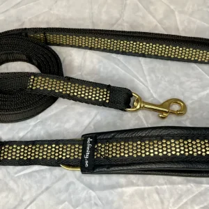 Halsband i äkta mjukt skinn svart med guld Golden Diamond brodyr