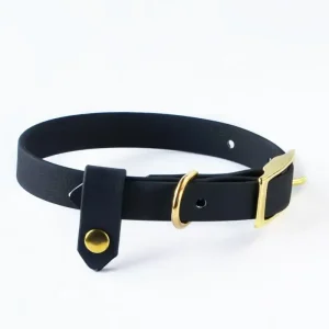 Halsband i Biothane Svart med beslag i guld