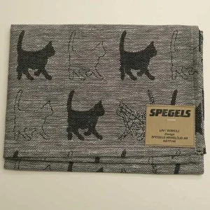 Handduk, svart katt 50x34cm på ljusgrått tyg