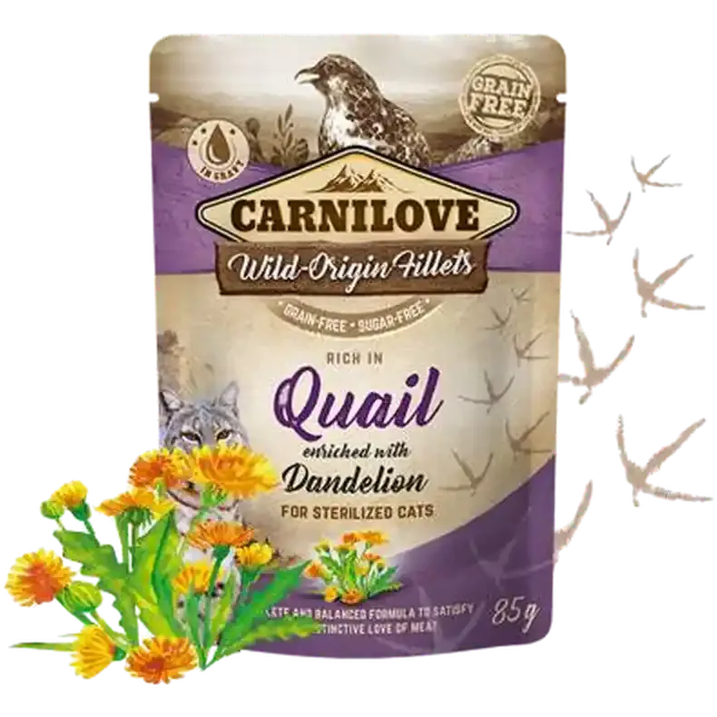 Handla nu Cat Pouch Quail enriched with Dandelion 85 g