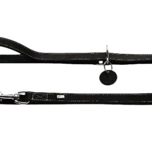 Handla nu Hundkoppel Ställbart Aalborg Cow Leather Svart 200cm/15mm