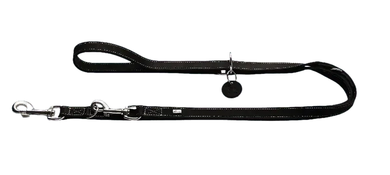 Handla nu Hundkoppel Ställbart Aalborg Cow Leather Svart 200cm/15mm