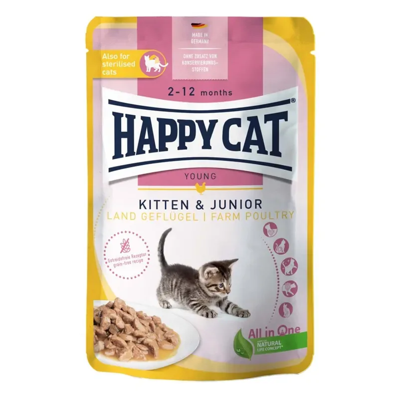 Happy Cat Kitten & Junior Fågel i Sås 85 g Trygg betalning