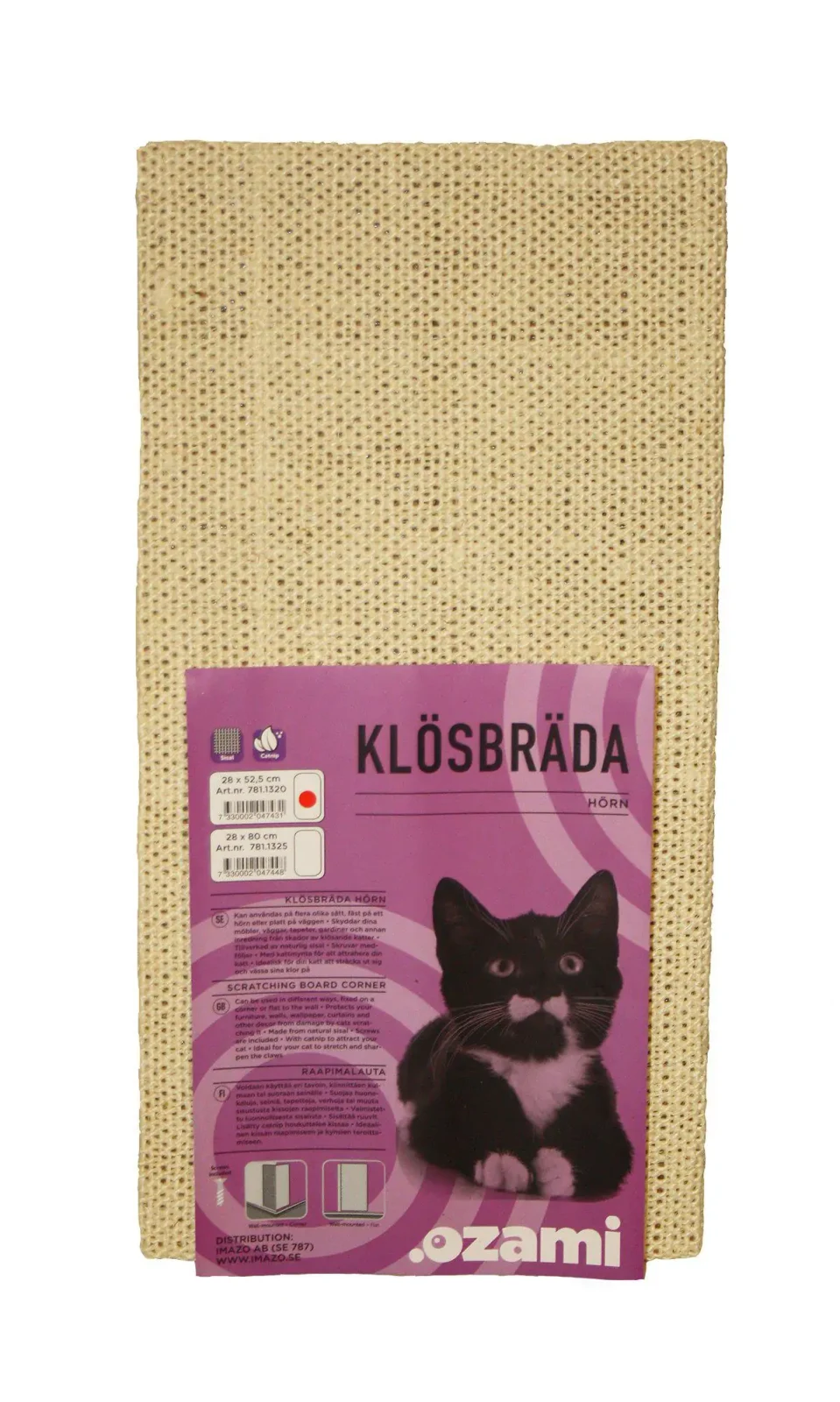 Hörn klösbräda för katt 52,5×28 cm med catnip