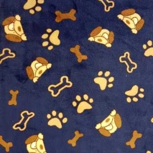 Hundmadrass- Kattmadrass mikrofleece blå med hundar, ben och tassar