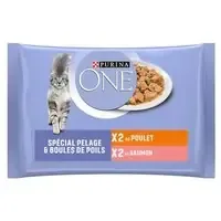 I lager PURINA ONE 4 x 85 g – Coat & Hairball Kyckling och Lax