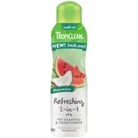 I lager TropiClean Refreshing 2-in-1 schampo & balsam, vattenmelondoft – Ekonomipack 2 x 355 ml