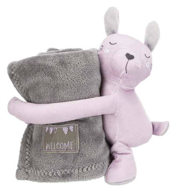 Junior Cuddly Set Filt & Björn Grå/Ljuslila