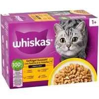 Kampanj Multipack Whiskas 1+ Adult portionspåsar 12 x 85 g – Fjäderfäurval i sås