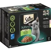 Kampanjpris Sheba Kitten i portionspåse 12 x 85 g – Fin variation i sås (lax + kyckling)