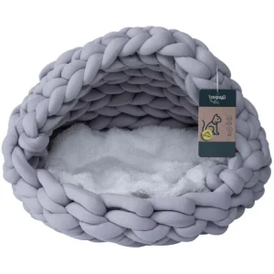 Kattbädd i vävt tyg igloo grå/lila