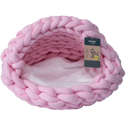 Kattbädd i vävt tyg igloo rosa - Image 2