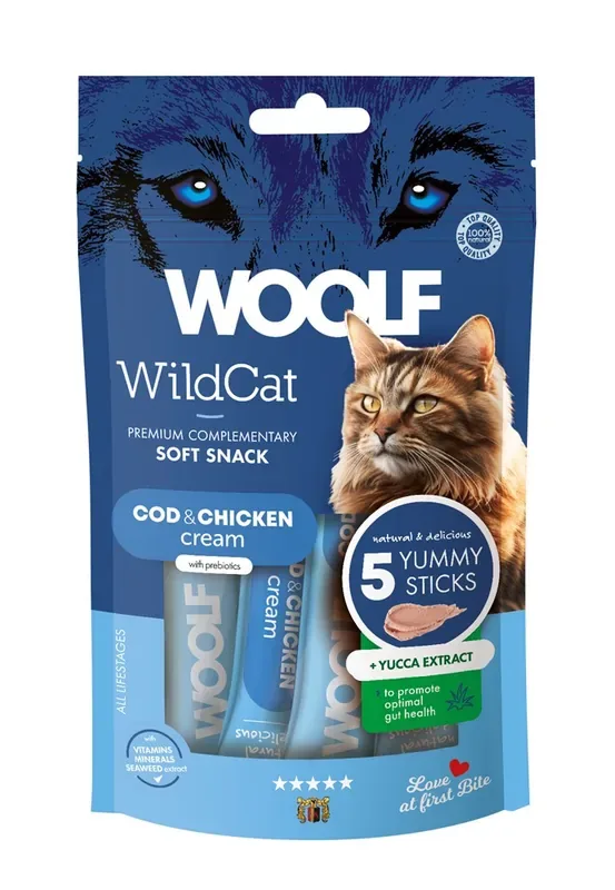 Kattgodis Woolf Wildcat Cream Cod & Chicken 5×14 g Premium