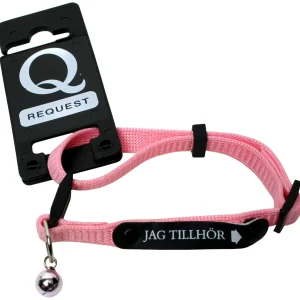 Katthalsband med ID-text Jag tillhör och bjällra Rosa