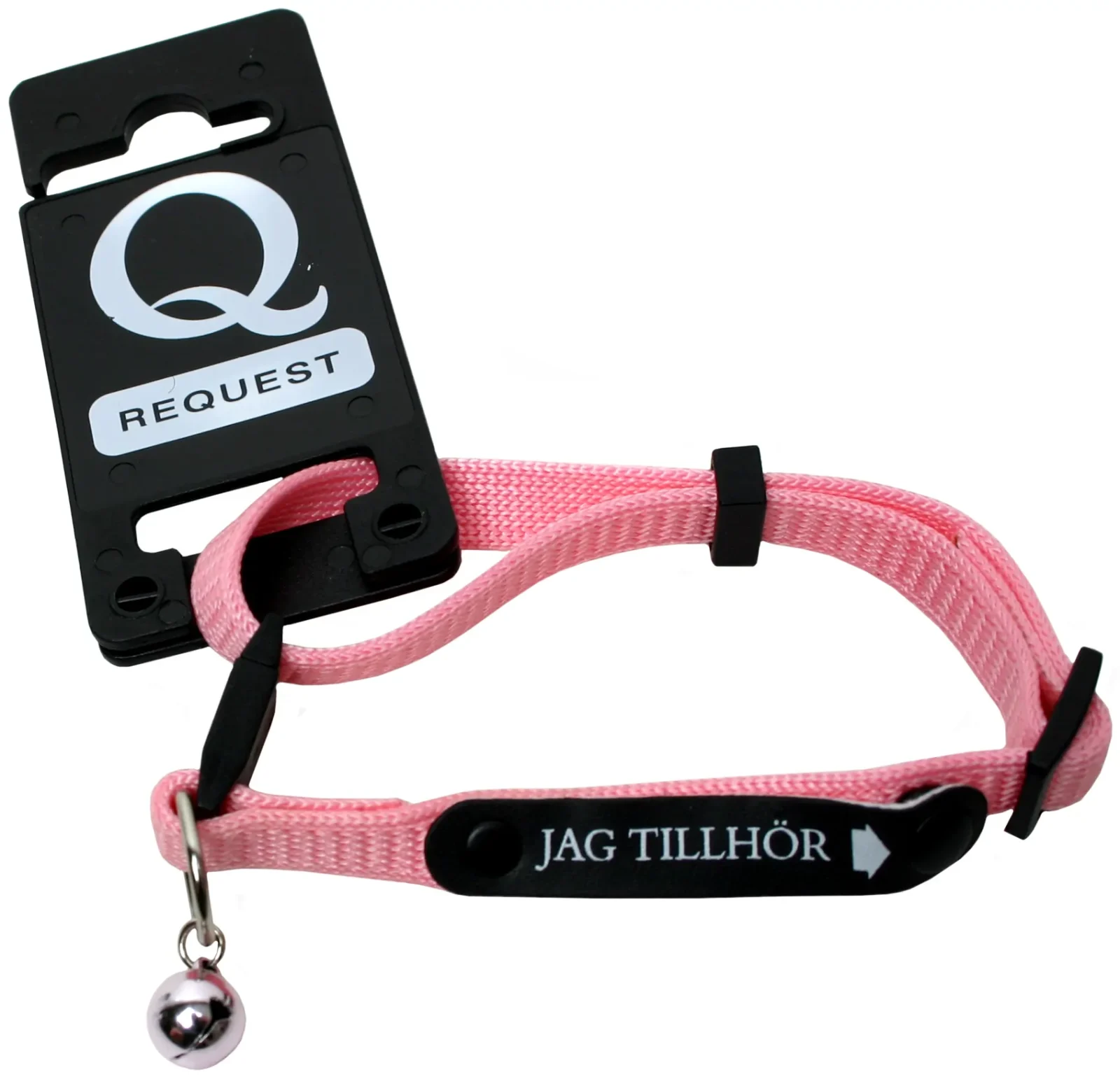 Katthalsband med ID-text Jag tillhör och bjällra Rosa
