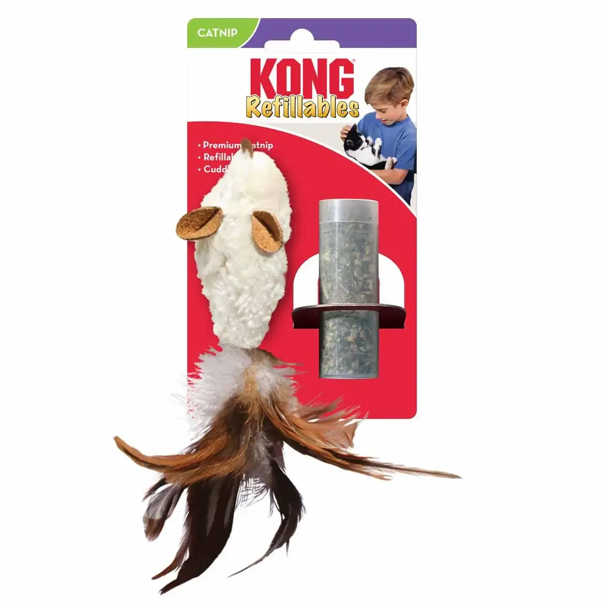 Kong Refillable Feather Mouse 2,5×16,5x5cm